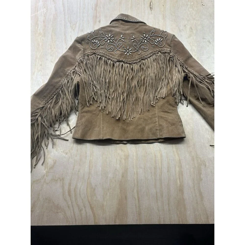 Cripple Creek Black Fringe Leather Suede Western Studded Women's Jacket Rodeo S - Picture 8 of 12